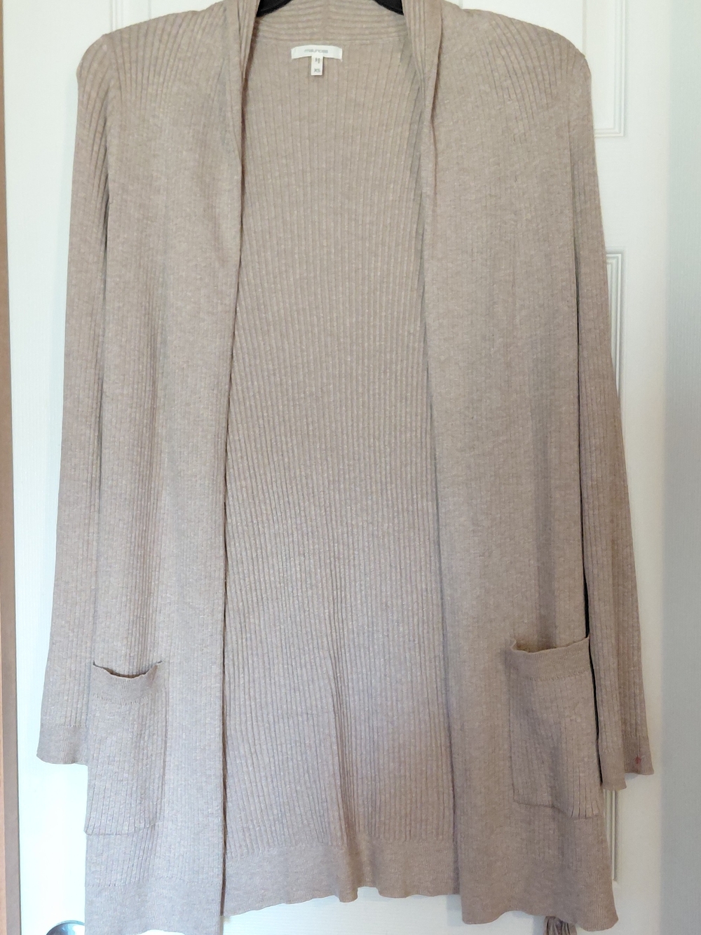 Maurices Beige Ribbed Open-Front Cardigan